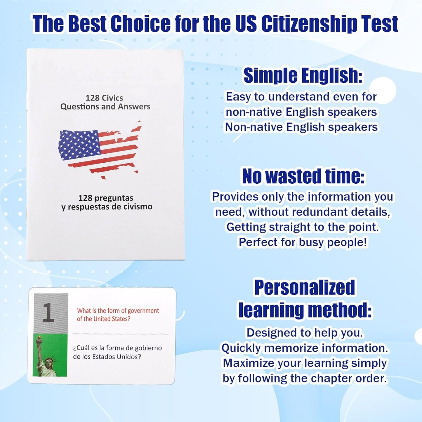 US Citizenship Flash Cards 2026, Bilingual English/Spanish 128 Civics Questions and Answers Test Flashcards