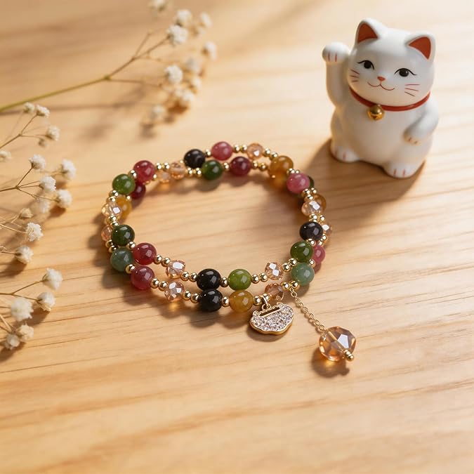 Unisex Double-Strand Gemstone Beaded Bracelet - Adult Beaded Jewelry with Energy Boost, Wealth Attraction, Positivity Benefits,