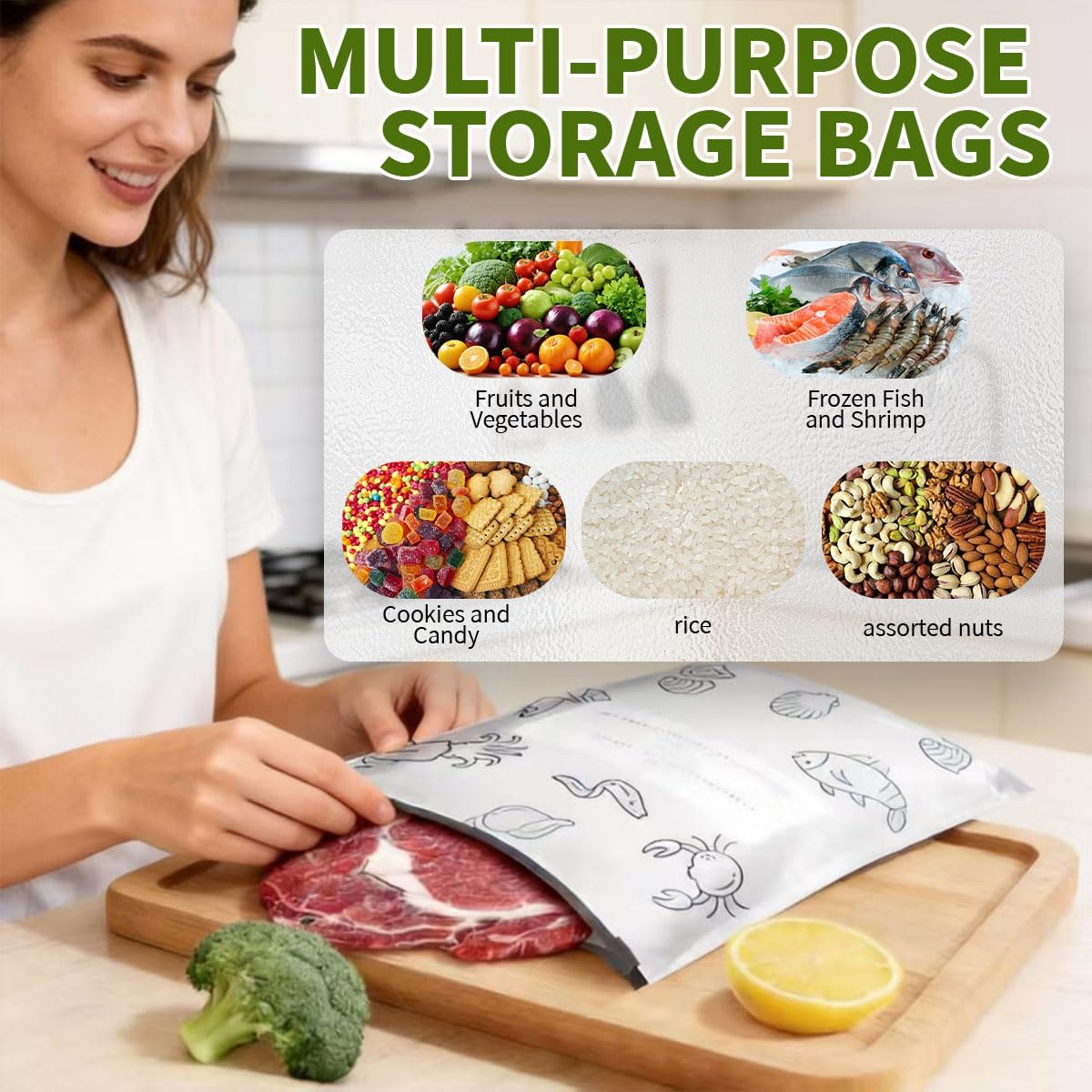 Reusable Aluminum Foil Sealable Storage Bags with Zipper For Meat Fruit