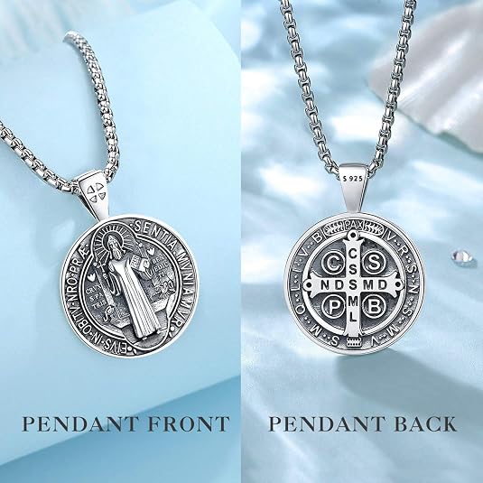 St Benedict Exorcism Medal Necklace - Christian Catholic Roman Cross Pendant
