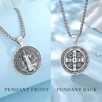 St Benedict Exorcism Medal Necklace - Christian Catholic Roman Cross Pendant