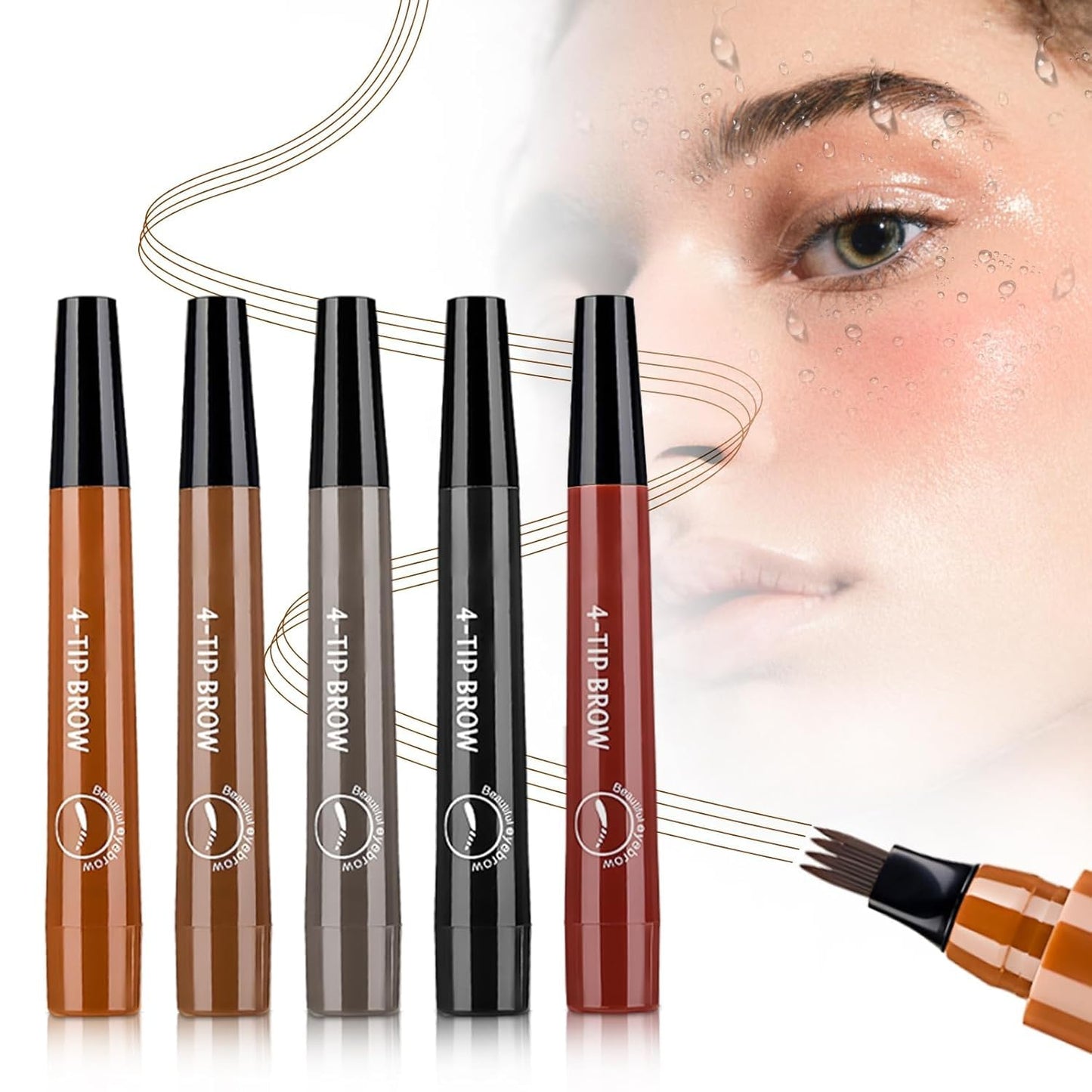 5PC 4 Tipped 3D Waterproof Brow Pencil with Micro-Fork Tip