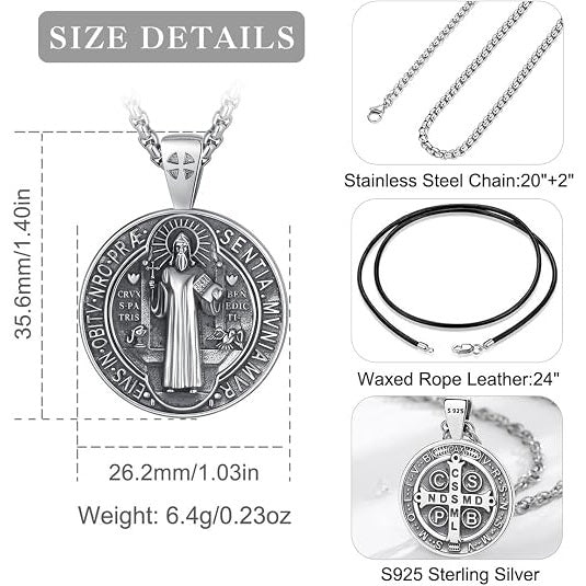 St Benedict Exorcism Medal Necklace - Christian Catholic Roman Cross Pendant
