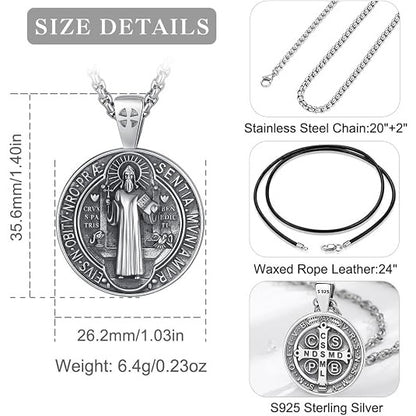 St Benedict Exorcism Medal Necklace - Christian Catholic Roman Cross Pendant
