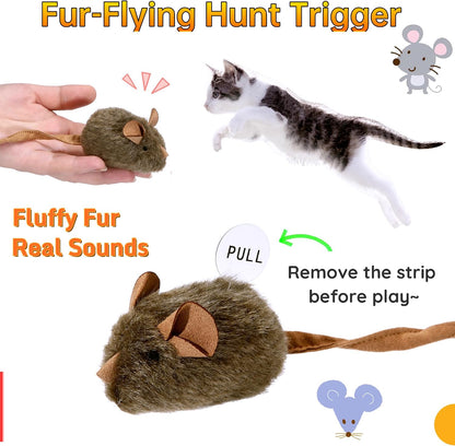 3 Pack Furry Cat Mouse Toy with Rattle Sound,Interactive Cat Toy 5.5” Realistic Size