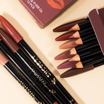 12pcs Nude Natural Smooth Lip Line Pencil Set