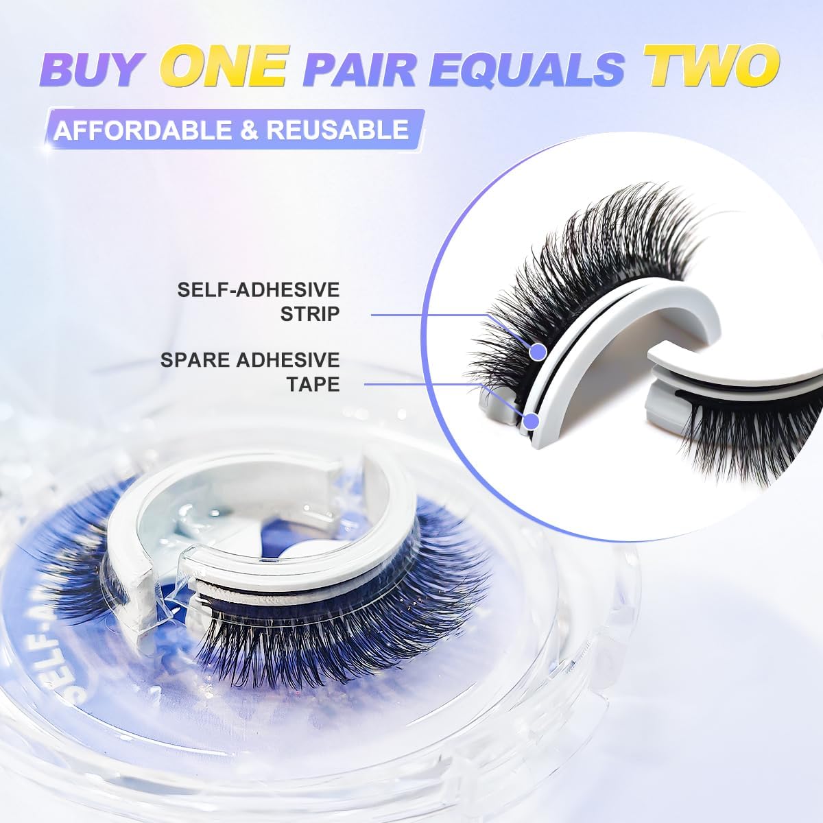 Self-Adhesive False Eyelashes, Glue-Free, 3-Second Application, Reusable, Beginner-Friendly