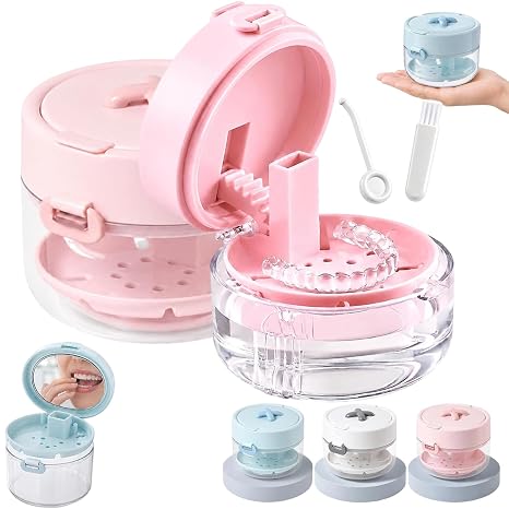 3-in-1 Portable Retainer Case with Mirror and Cleaning Brush
