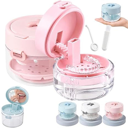 3-in-1 Portable Retainer Case with Mirror and Cleaning Brush