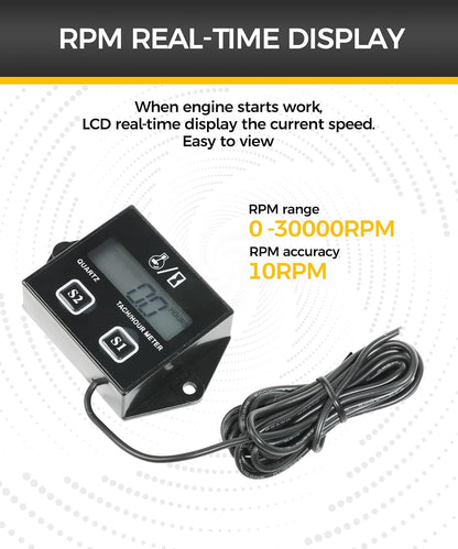 Digital Hour Meter & Tachometer Maintenance Reminder for Motorcycles, Gasoline-powered Lawnmowers, Tractors, Generators