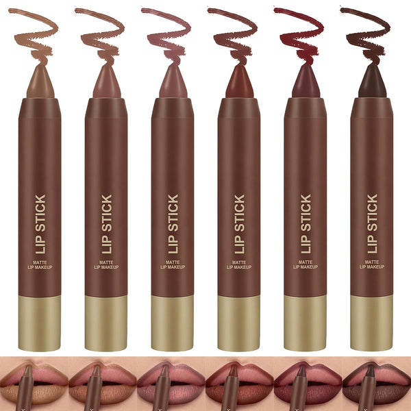 6Pcs/Set Mauve Brown Matte Lip Liner and Lipstick Combo