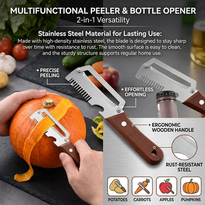 Wooden Handle Multifunctional Kitchen Vegetable Peeler