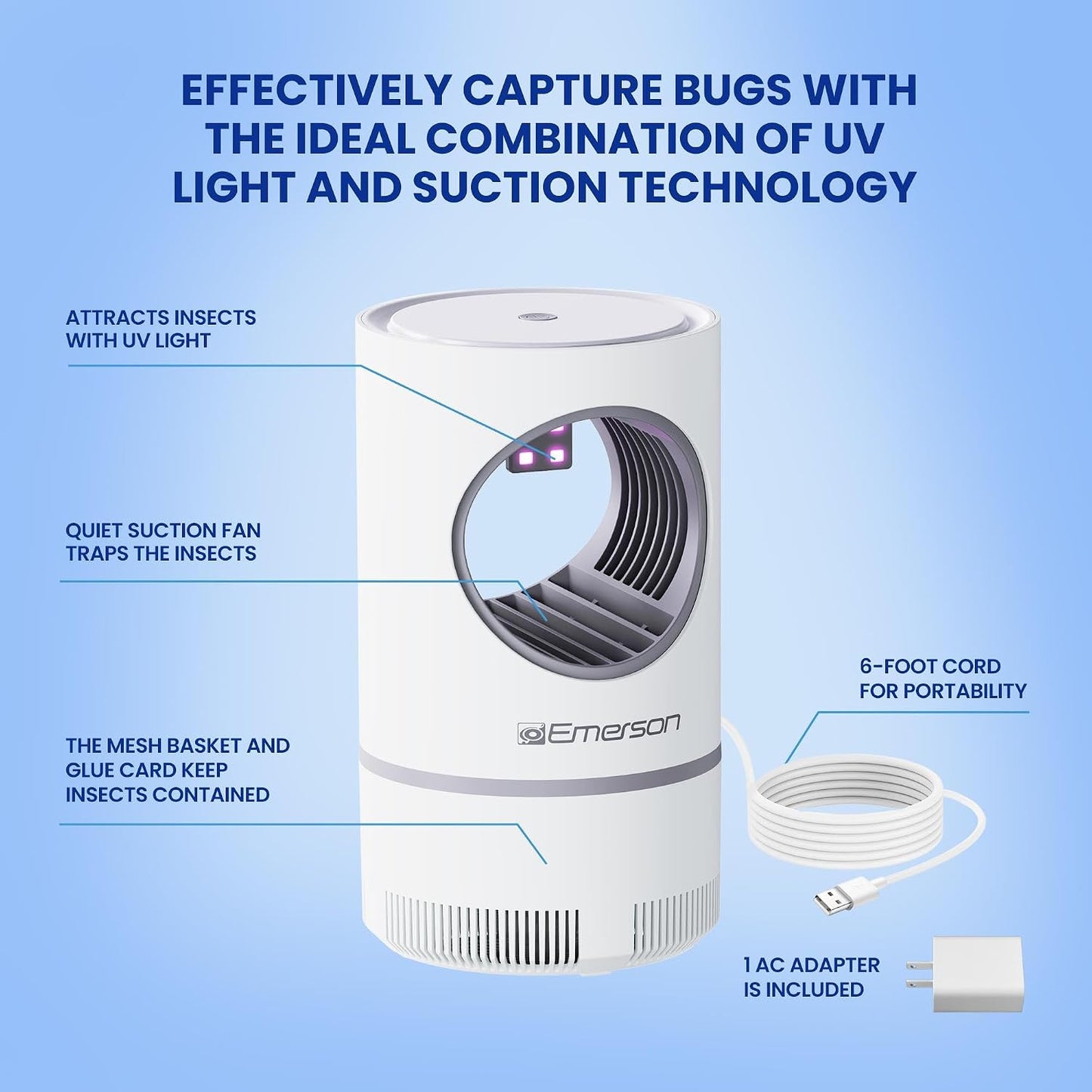 Portable Flying Bug Catcher with UV LED light & Fan Suction