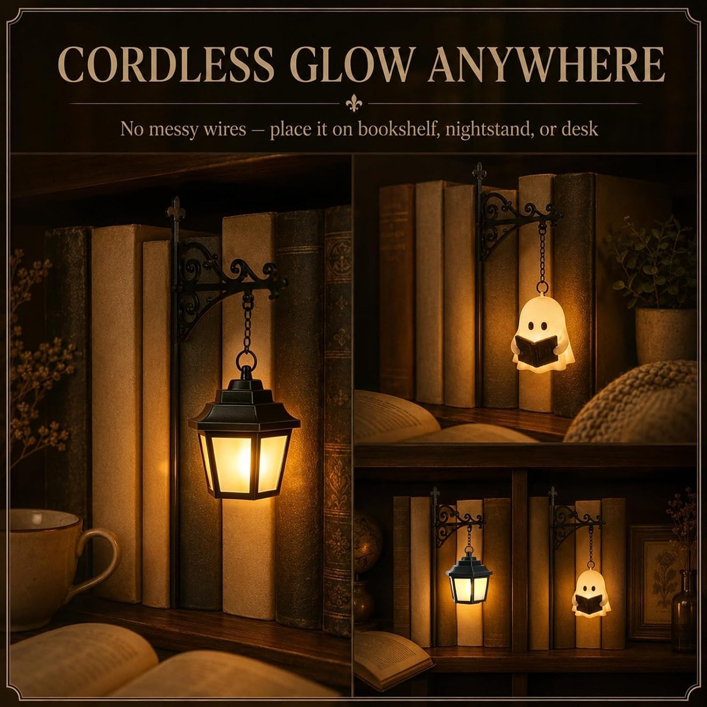 Library Lantern Decorative Bookshelf Lighting Literary Accent Light