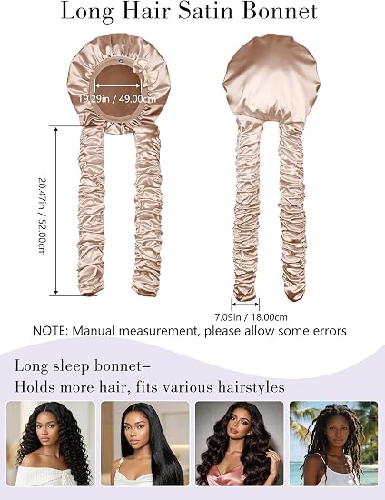 Heatless Curl Satin Bonnet for Sleeping, No Slip Sleep Bonnet with Long Curling Ribbons