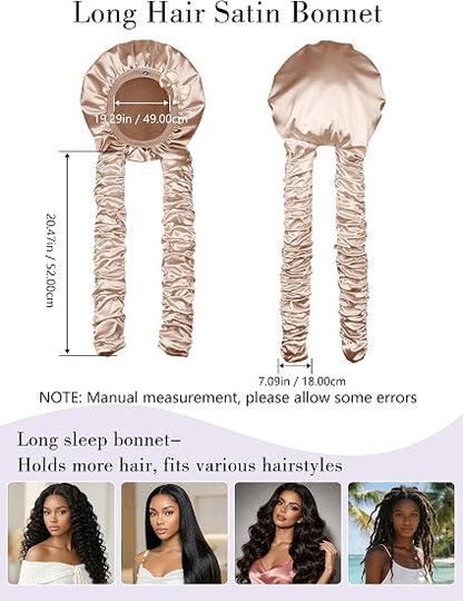Heatless Curl Satin Bonnet for Sleeping, No Slip Sleep Bonnet with Long Curling Ribbons
