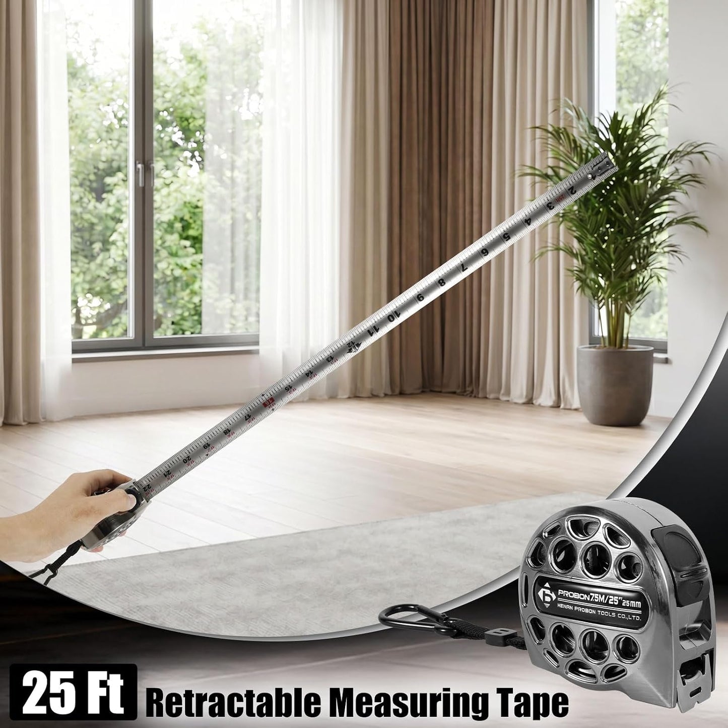 Stainless Steel Tape Measure 25Ft/7.5M Double Side Scale Metric & Imperial