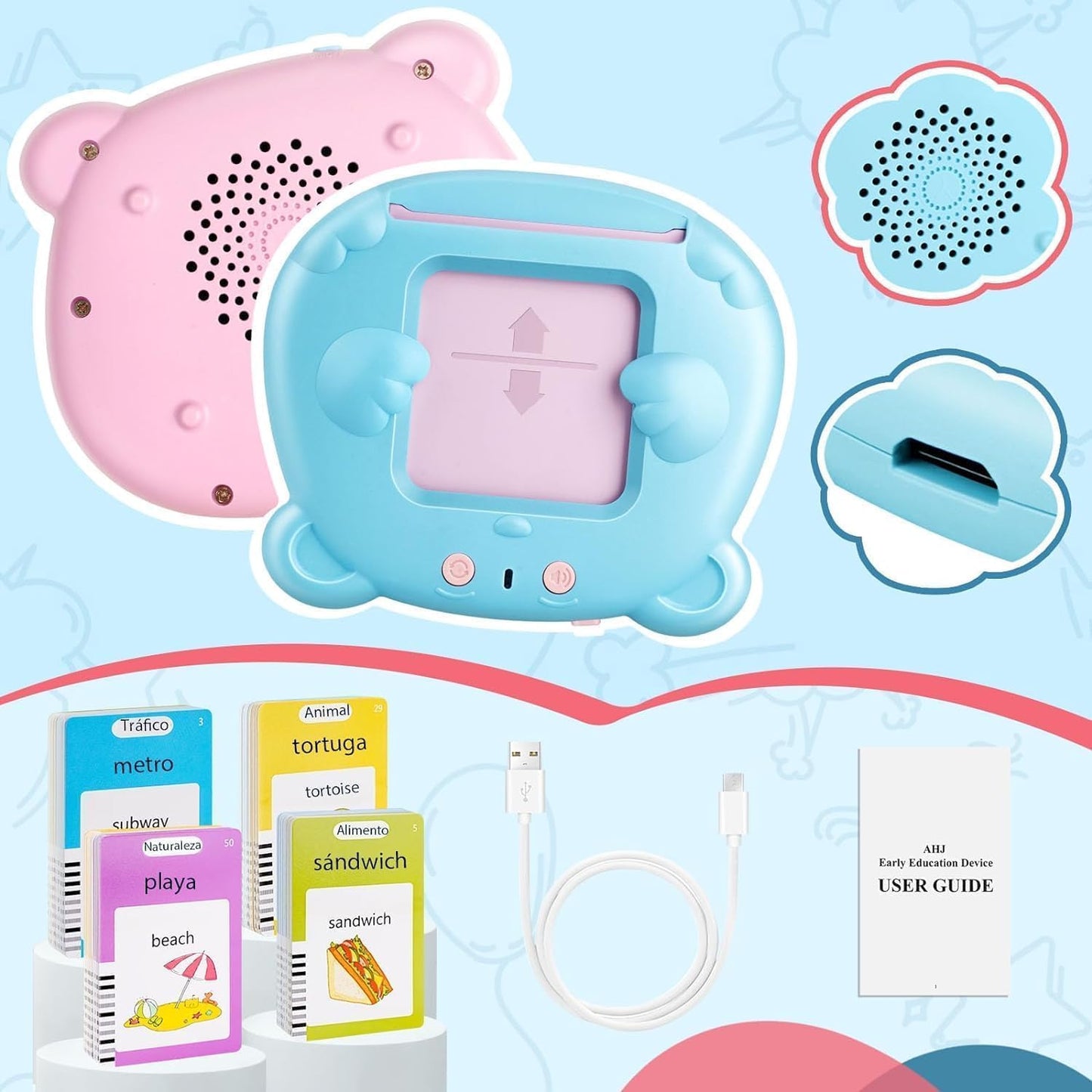 224 Words Spanish & English Talking Flash Cards for Toddler
