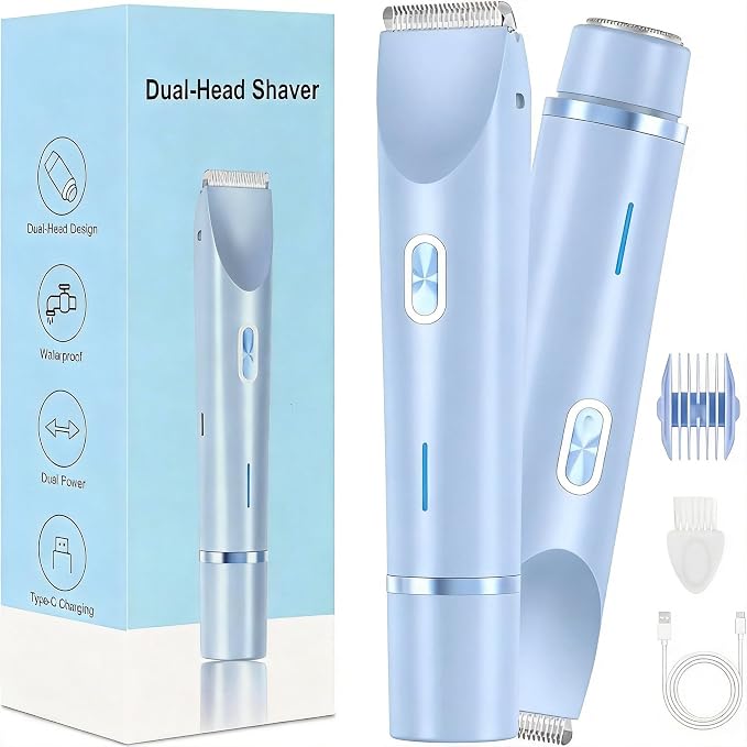 2 in 1 Dual Head Cordless Bikini Trimmer for Women Waterproof Painless Hair Removal