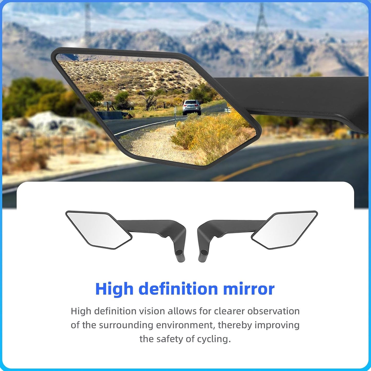Universal Motorcycle Adjustable Rear View Mirrors Set for Dirtbike,E-bike ATV, Cruiser, Suzuki,Yamaha
