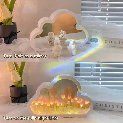 DIY Cloud Tulip Mirror Night Light-Creative Home Decoration