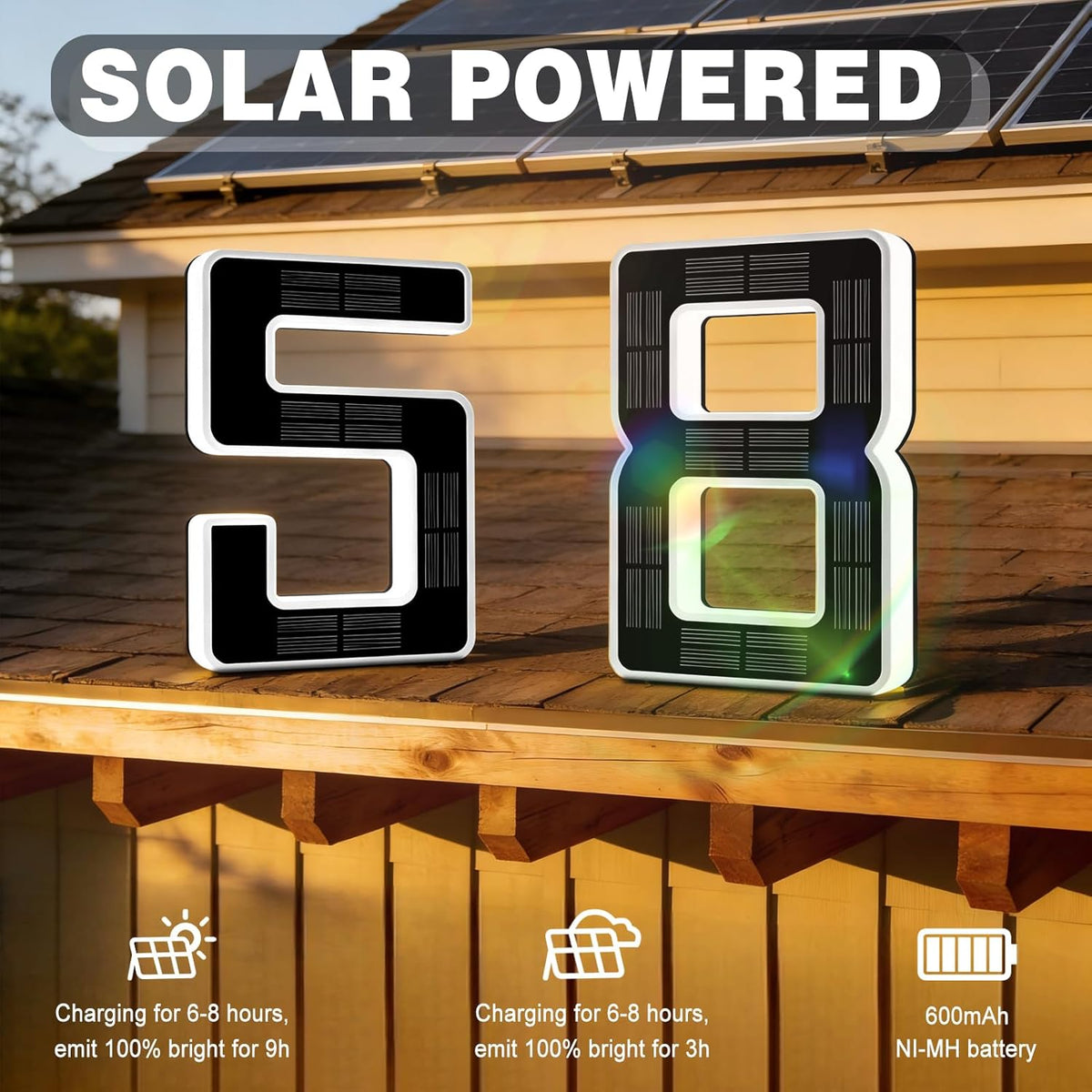 6.7 Inch Solar Lighted House Numbers for Outside, LED Backlit Light