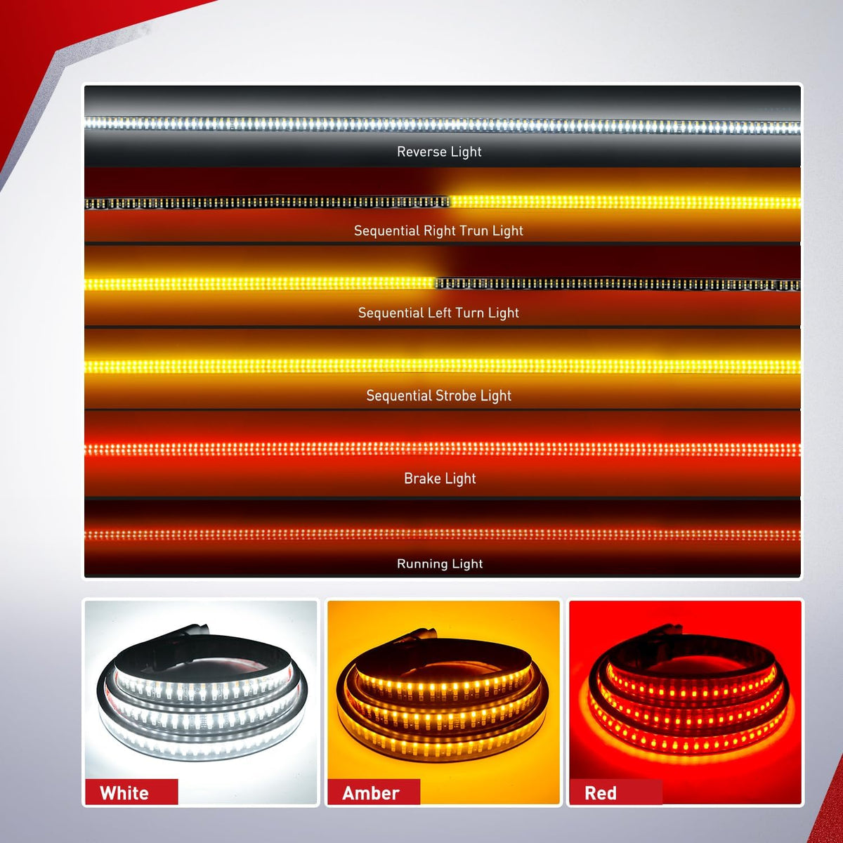 Truck Tailgate Bar 60" Triple Row 504 3-Color LED Strip