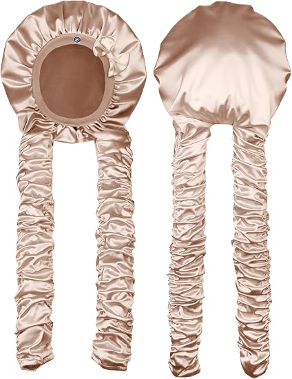 Heatless Curl Satin Bonnet for Sleeping, No Slip Sleep Bonnet with Long Curling Ribbons