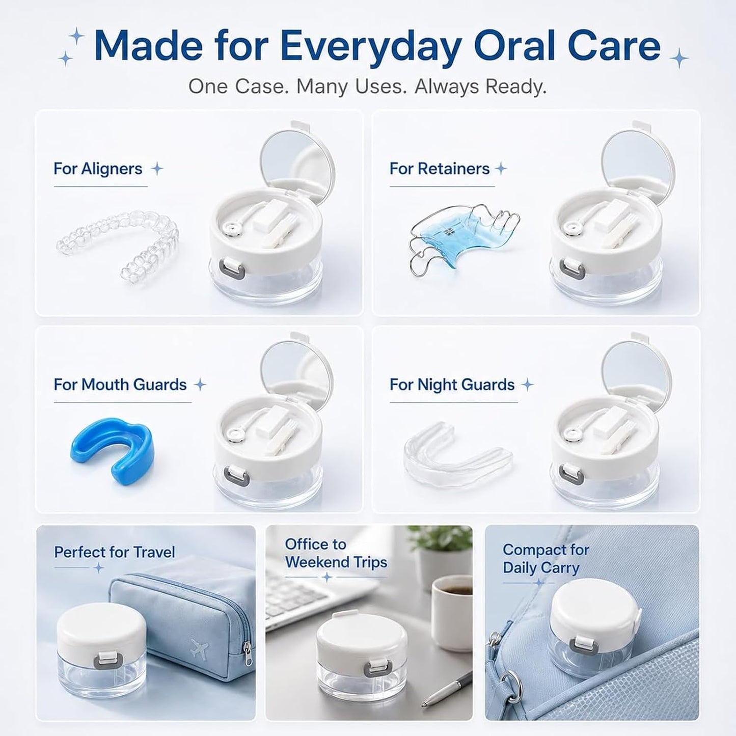 3-in-1 Portable Retainer Case with Mirror and Cleaning Brush
