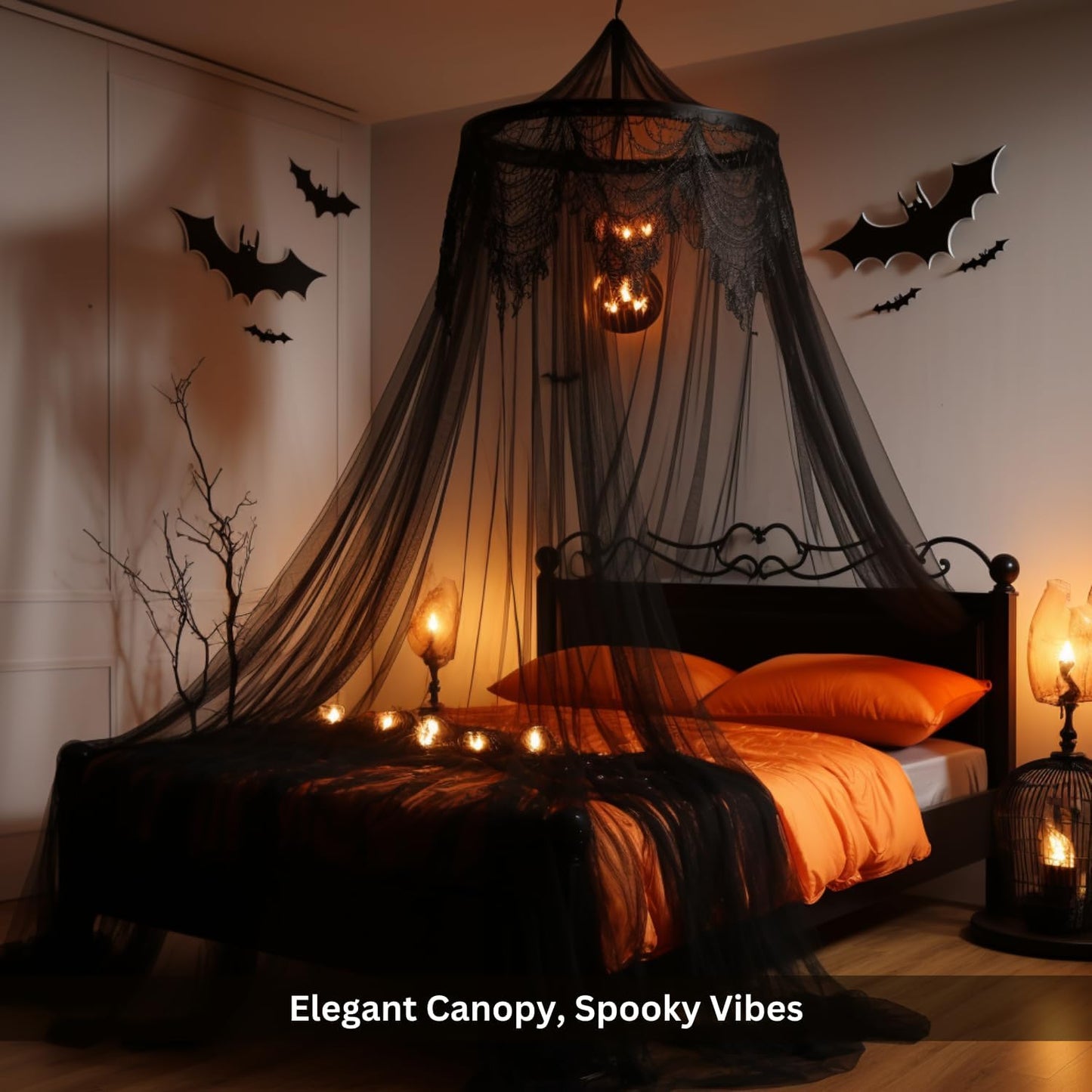 Black Canopy Bed Curtains for Bed, Netting Room Decor for all Size Bed , Fire Retardant Fabric