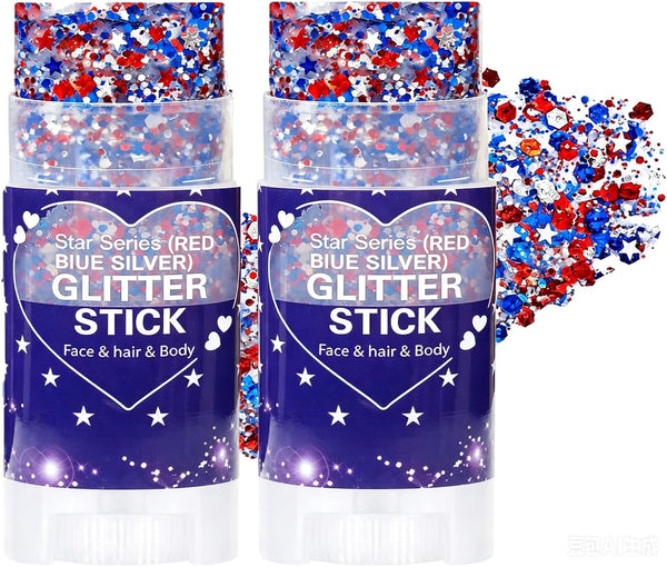 Patriotic Face and Body Glitter Stick ,Shimmer Makeup for 4th of July USA