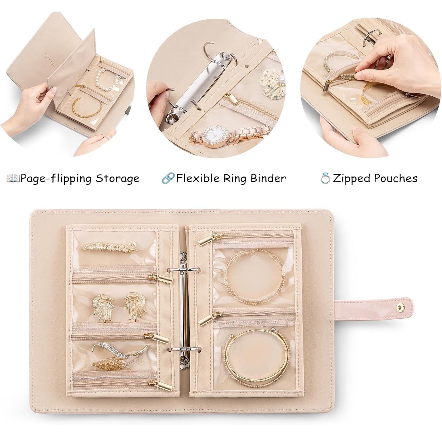 Jewelry Book Organizer - Leather Travel Jewelry Case with 5 Detachable Pages for Necklaces