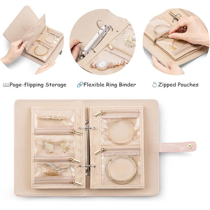 Jewelry Book Organizer - Leather Travel Jewelry Case with 5 Detachable Pages for Necklaces