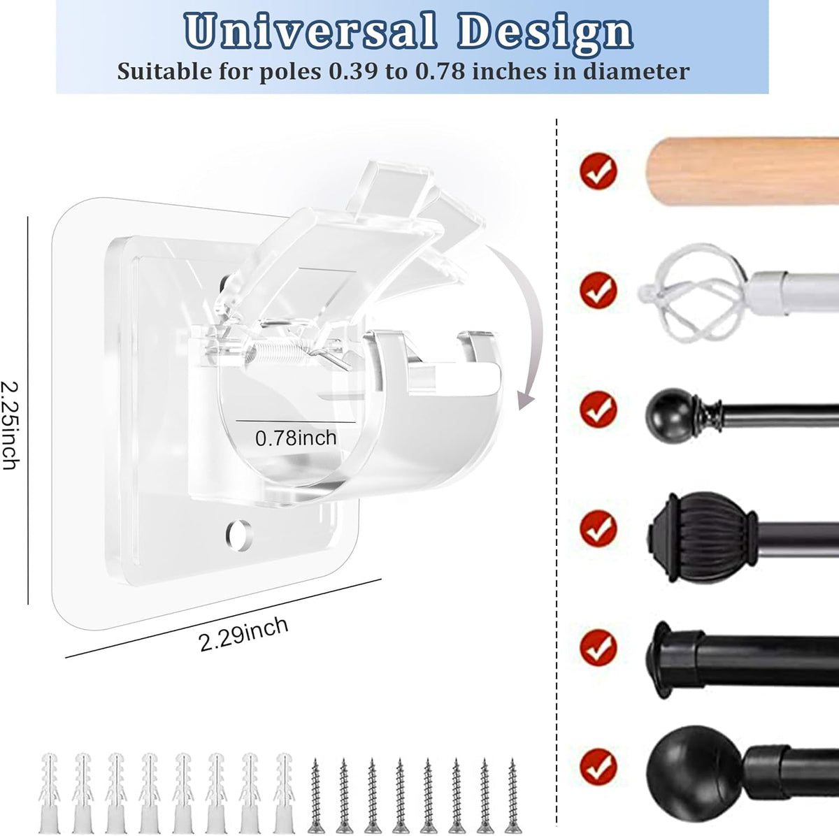 4 Pack Adhesive Curtain Rod Holders No Drilling,Renter Friendly Curtain Rod Brackets