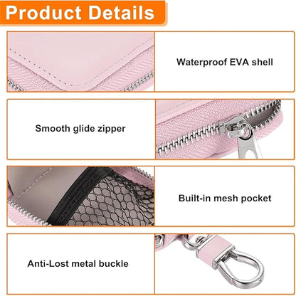 PU Leather Zipper Carrying Pouch Earbuds Bag with Keychain