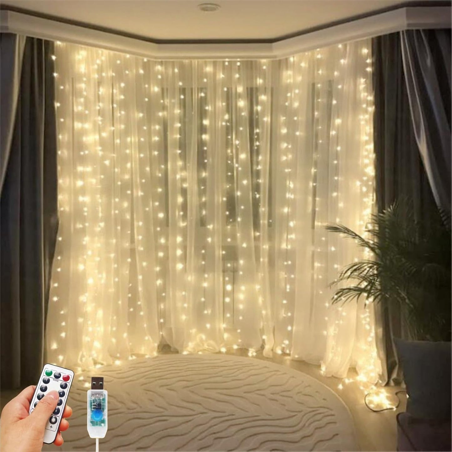 White Tulle Curtain with Lights String Backdrop for Wedding 63x118inch