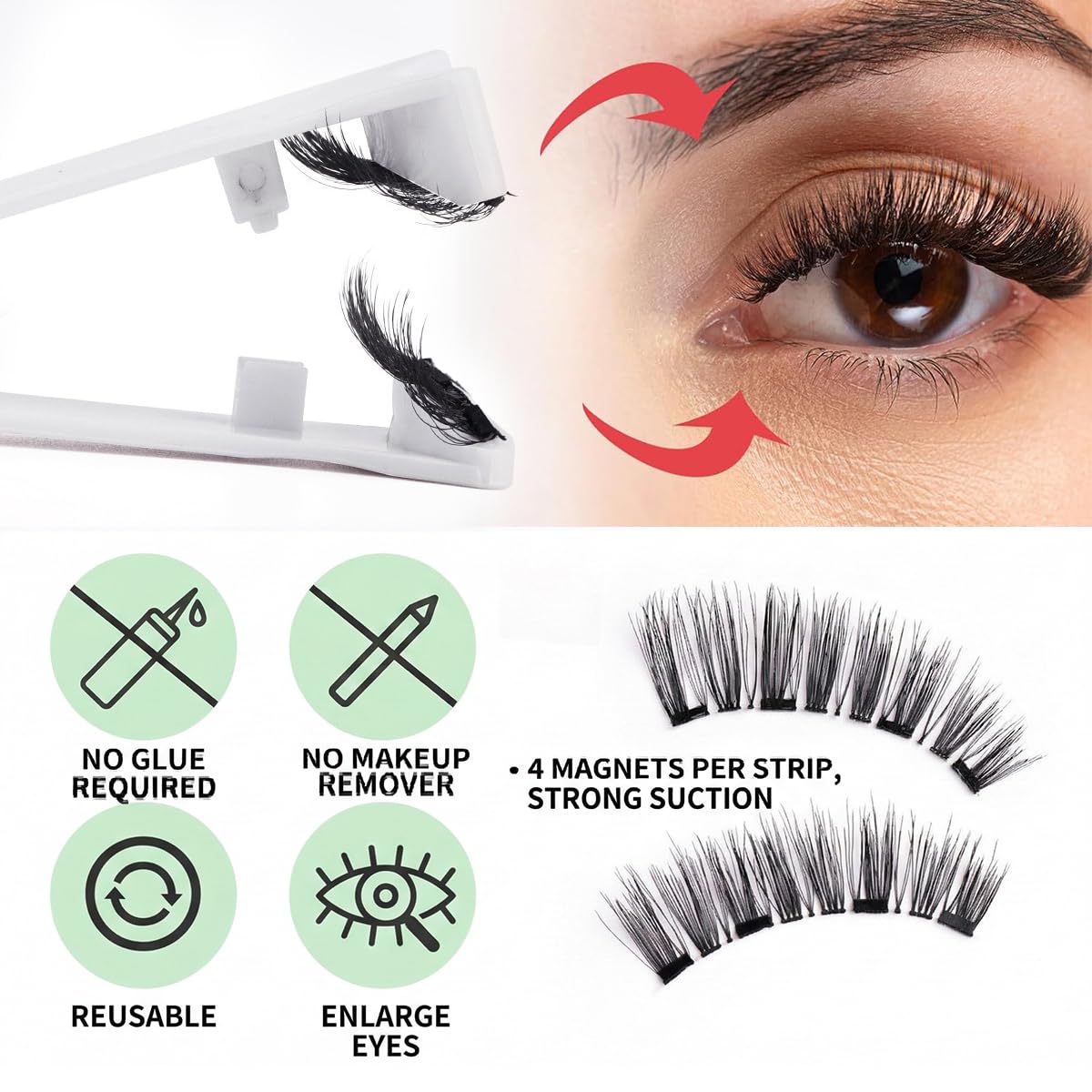 2 Pairs Reusable Magnetic Eyelashes Lashes with Curler