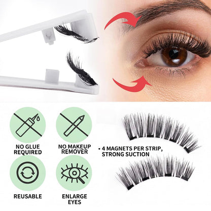 2 Pairs Reusable Magnetic Eyelashes Lashes with Curler