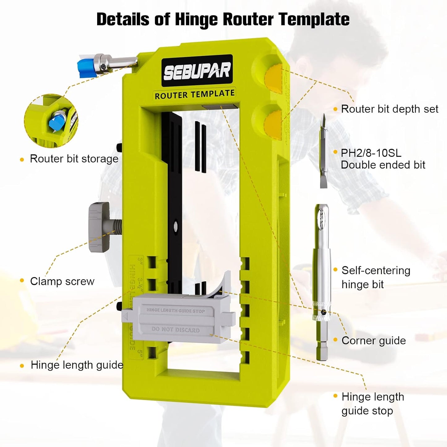 Router Template Fits for Door Hinges from 3” to 5” Length