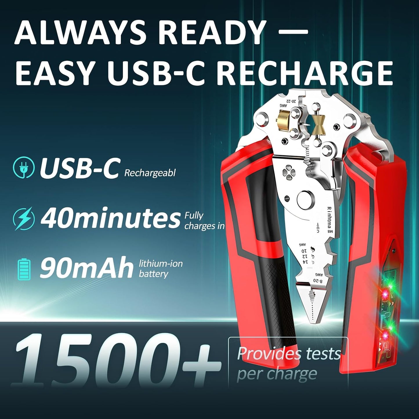 14-in-1 Wire Stripper with Rechargeable Voltage Detection & Alarm