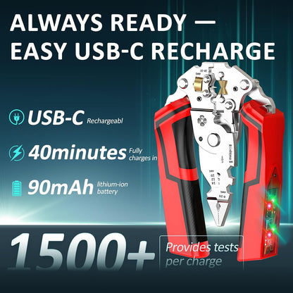 14-in-1 Wire Stripper with Rechargeable Voltage Detection & Alarm