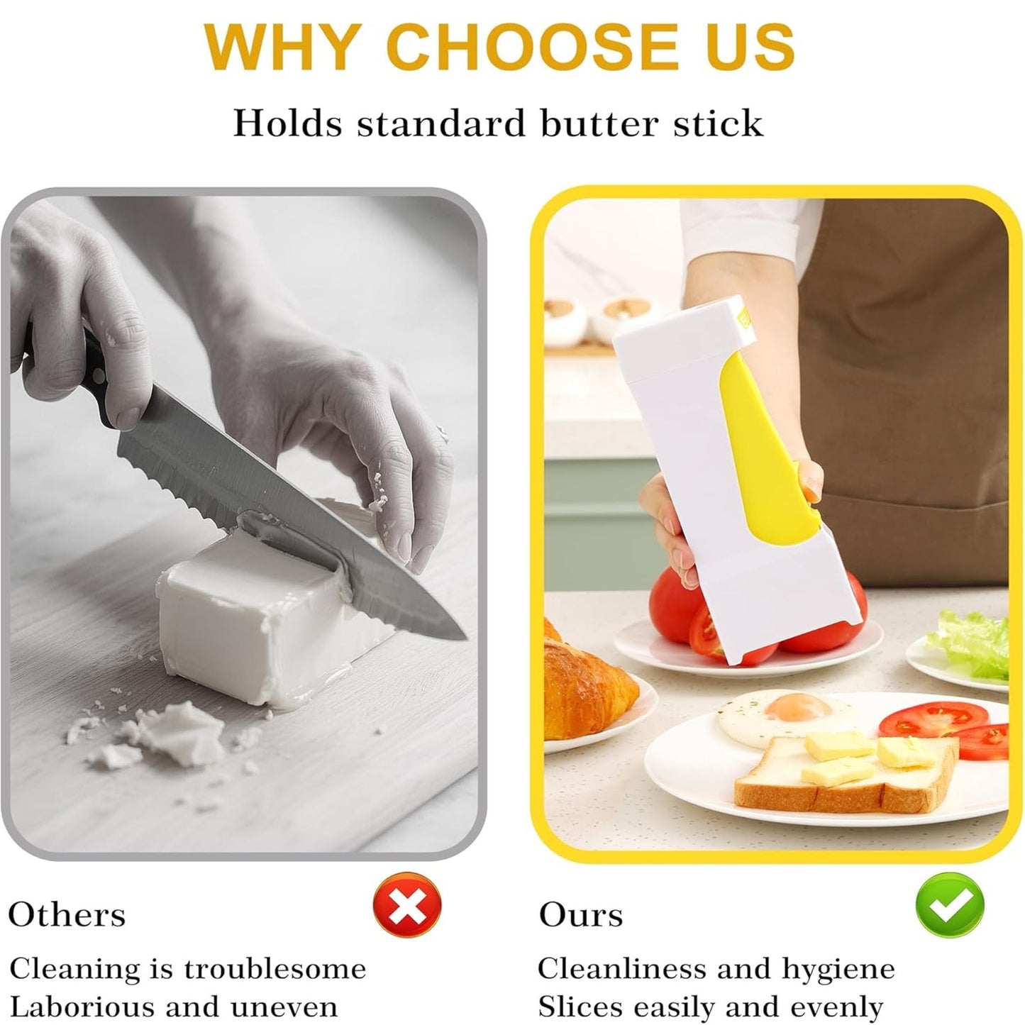 One-Click Butter Slicer with Airtight Storage - Stainless Steel Butter Dispenser