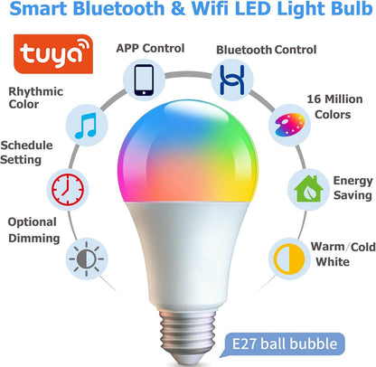 2Pack RGB Smart Light Bulbs Compatible with Alexa & Google Home