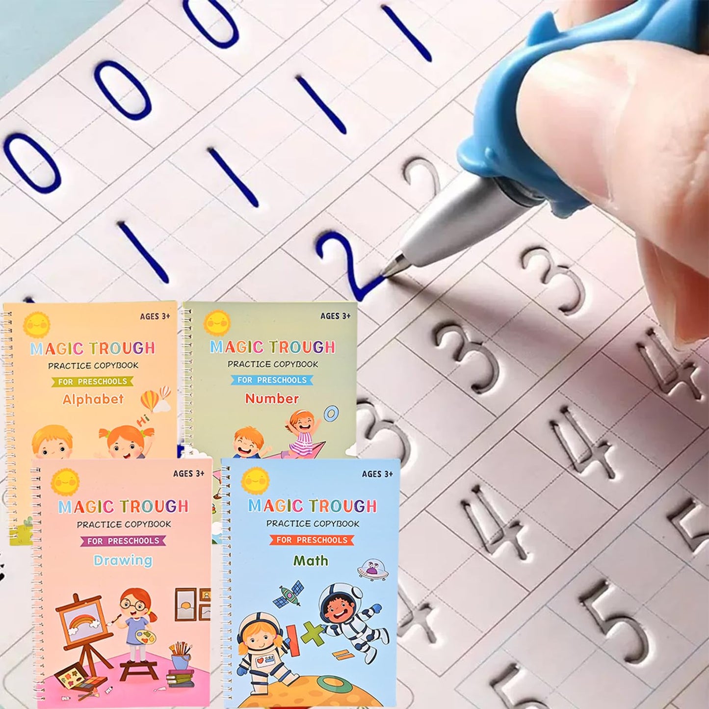 Reusable Writing Practice Book Set Spanish Version for Kids Age 3-8