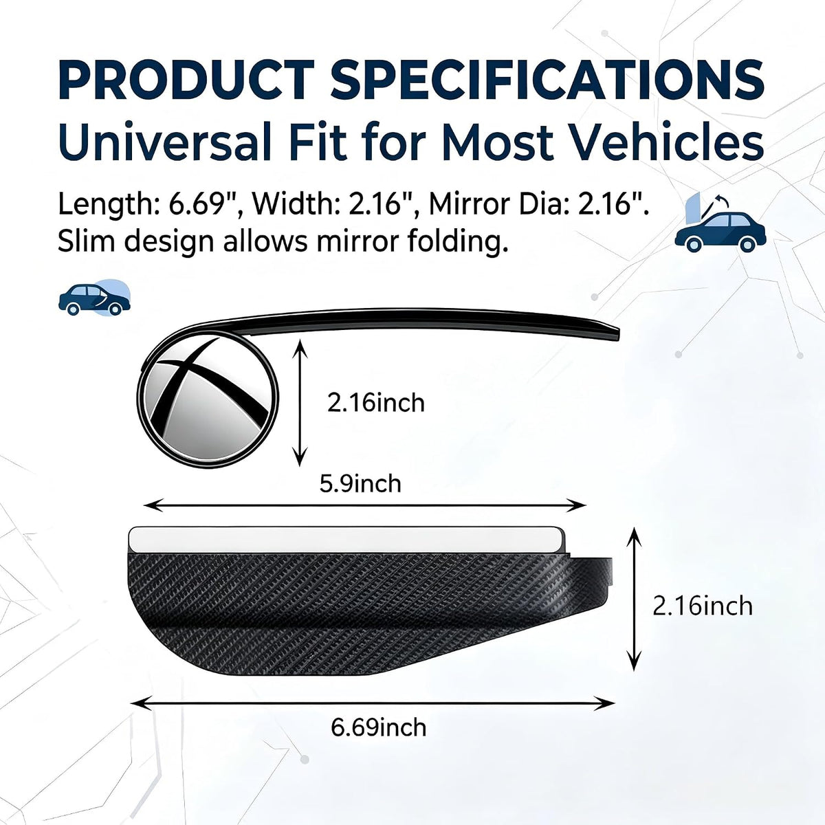 2 PCS HD Car Blind Spot Mirrors with Rain Guard, 2-in-1 Adjustable Carbon Fiber Rain Cover