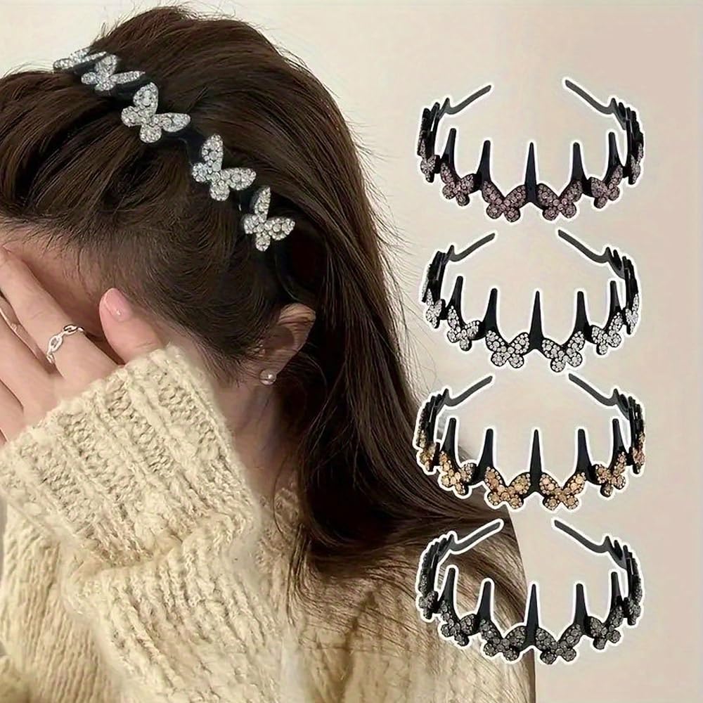 4pcs Butterfly Crystal Non Slip Headbands for Women