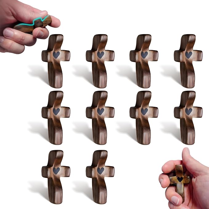 10 Pack Handmade Wooden My Heart Thumb Cross ,Anxiety Relief Stress Reduction Prayer