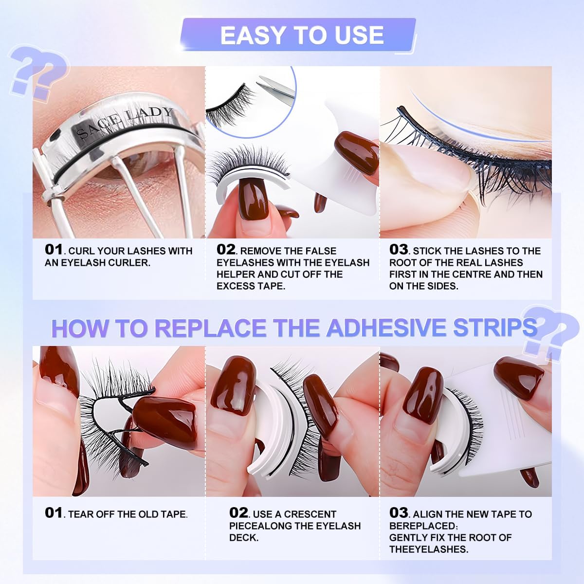 Self-Adhesive False Eyelashes, Glue-Free, 3-Second Application, Reusable, Beginner-Friendly