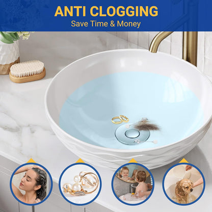 2PCS Pop-Up Bathroom Sink Drain Strainer with Removable Stainless Steel Hair Catcher Basket