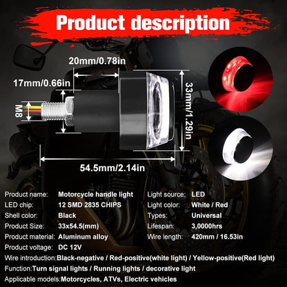 2 PCS Motorcycle Handle Bar End Light Dual Color Turn Signal Light